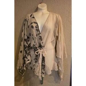 Vintage Rave Top M Tan Black Fairy Grunge Whimsigoth 90S Y2K Floral Sheer